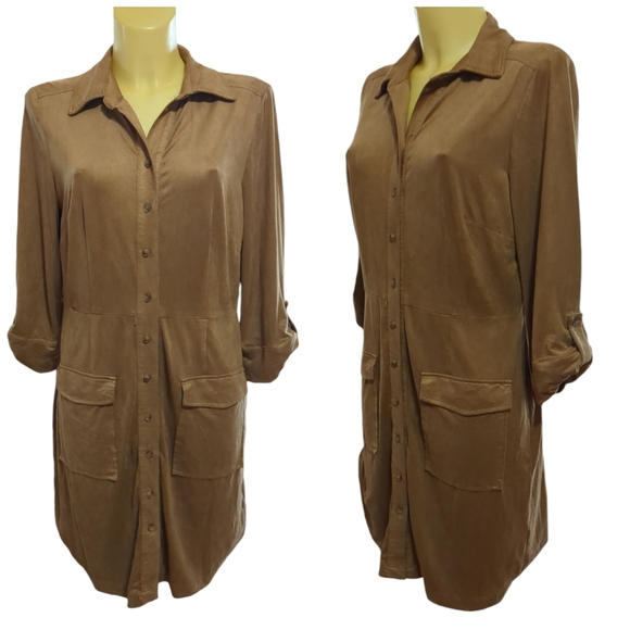 madison leigh Dresses & Skirts - MADISON LEIGH Caramel Suede Button Down Dress
